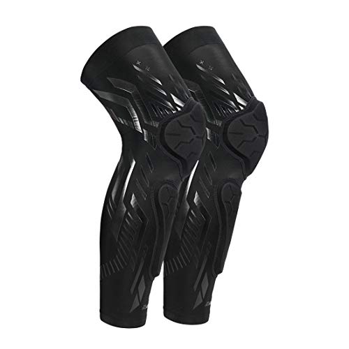 Kuangmi Knee and Shin Guard Sleeves for Basketball, Soccer, Wrestling - Large Black Pair