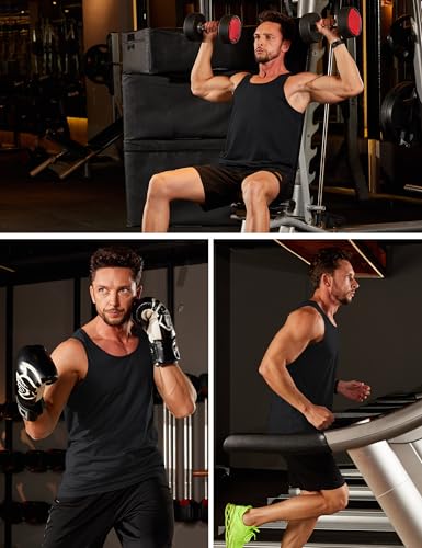 Men's UPF 50+ Tank Top - Gym Workout Sleeveless Shirt - Large, Black