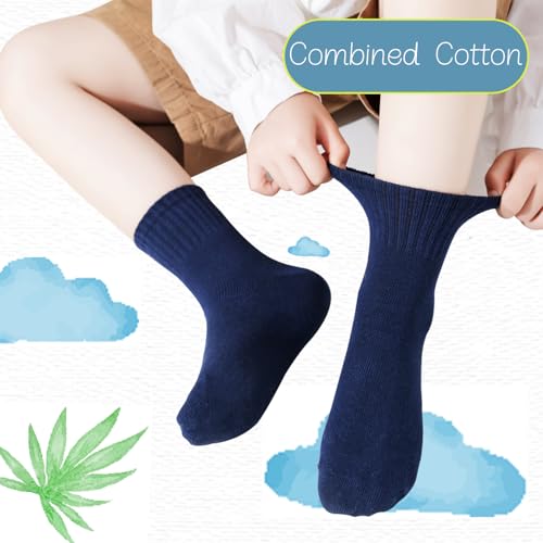 Kids Cotton Crew Socks with Retro Stripes - White, 4 Pairs for Ages 8-11