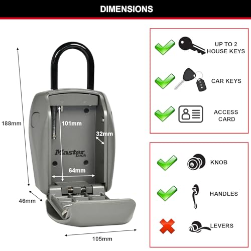 Master Lock Heavy Duty Key Lock Box, Outdoor Lock Box for House Keys, Key Safe and Combination Lock, 5 Key Capacity, 5414EC