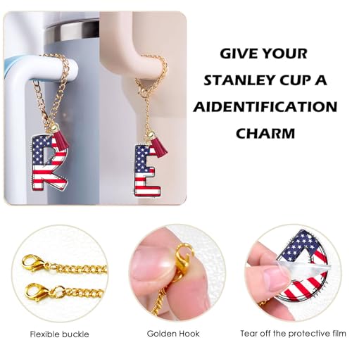 Letter A-Z Water Bottle Charm for Tumblers - American Flag R