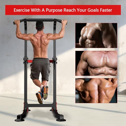 Adjustable Pull Up Bar Dip Station - Black & Red