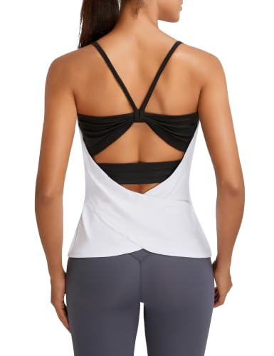 Open Back Tank Top with Built-in Bra - X-Large White