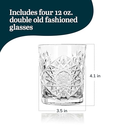 Libbey Hobstar Clear Cut Glass Drinking Glasses Set of 4 - Vintage Style, 12 oz