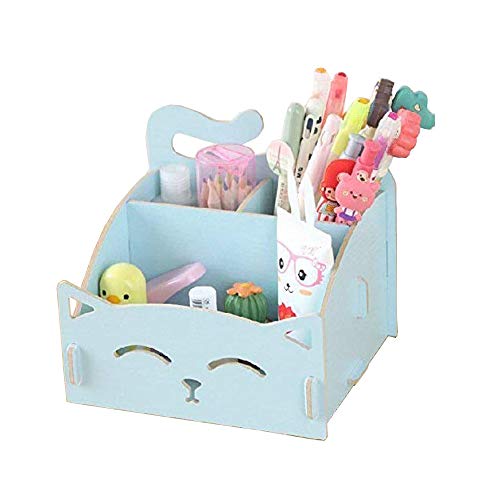 Cat-Themed DIY Desk Organizer - Folding Pen & Pencil Holder - Blue