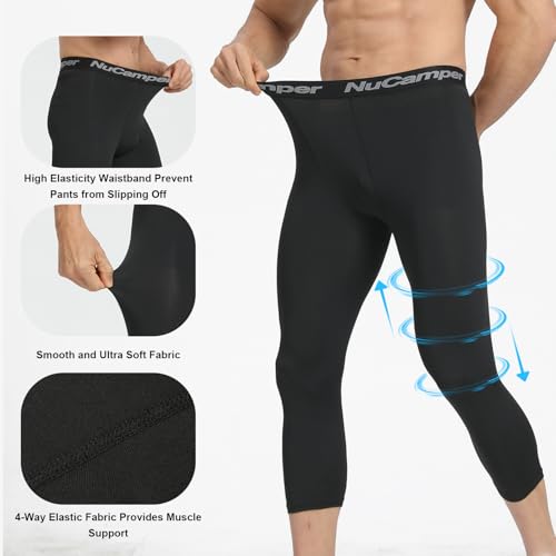 Men's 3/4 Compression Running Pants - Quick Dry - Small/Black