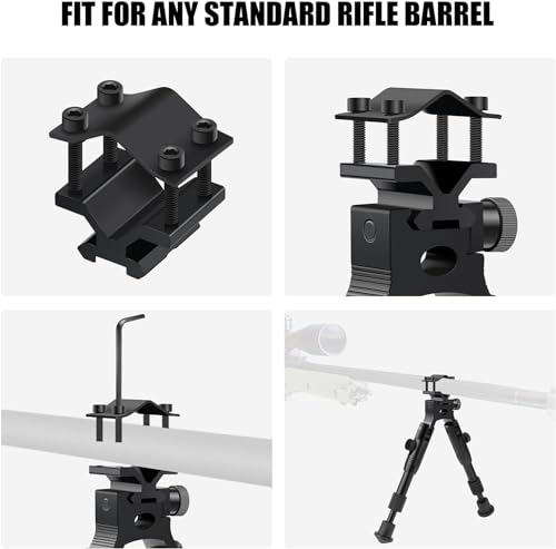 Tactical Bipod with Rail Mount Adapter & Barrel Clamp - Adjustable 6.5"-7"