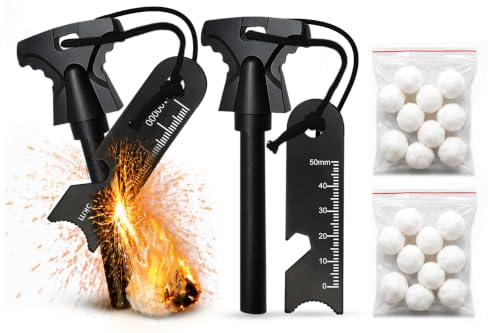 22-Piece Fire Starter Survival Kit with Ferro Rods & Striker - 2 Pack Black