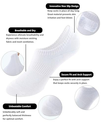 No Show Socks for Women - Cotton Thin Low Cut Non Slip Liner - 6 Pairs in White/Black/Gray