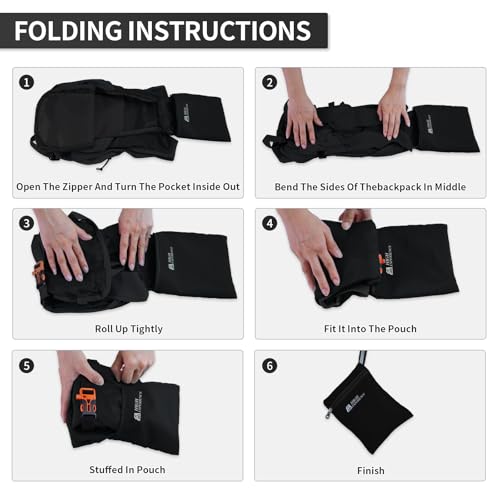High Experience Small 10L Packable Hiking Backpack for Women & Men - Black
