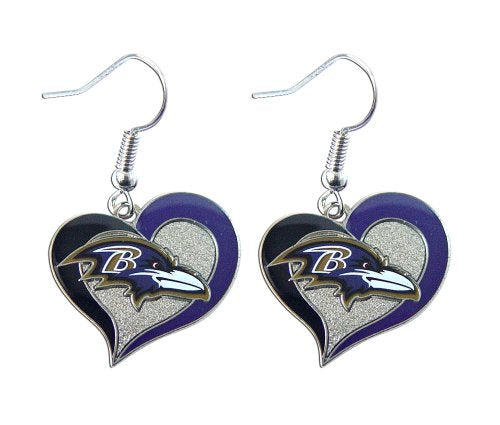 Baltimore Ravens Swirl Heart Dangle Earrings - 3/4" Charm