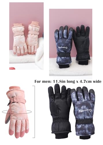Water-Repellent Winter Ski Gloves for Men & Women - Black Tie-Dye