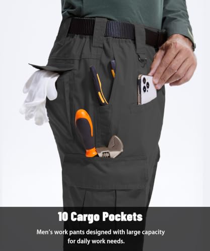 Men's Tactical Cargo Pants Water-Resistant Ripstop 40W x 30L Dark Grey Lightweight Outdoor Work Pants