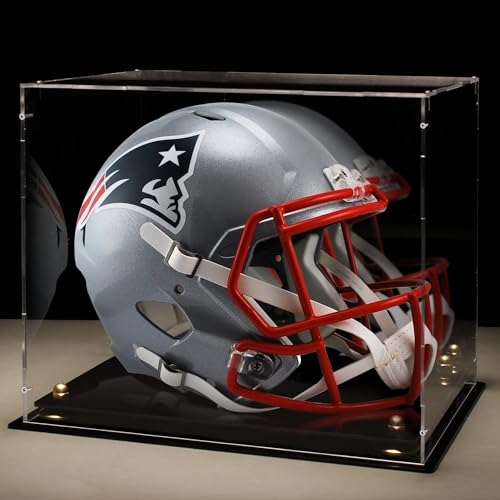 Putros Black Mirror Back Football Helmet Display Case with Mirror & Base - L-Black