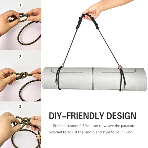 Adjustable Yoga Mat Strap - 8MM Paracord Carrier - Gray