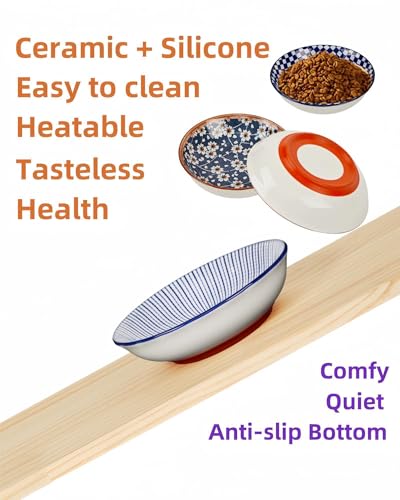 Blue Ceramic Cat Food Bowls Set of 3 - Whisker Friendly, Non-Slip, 8oz