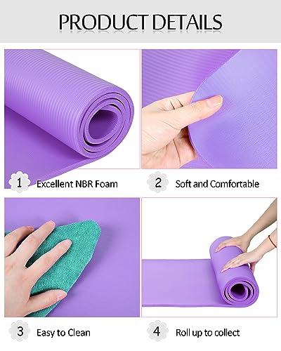Woanger Yoga Mats Set - 2 Thick Non-Slip Exercise Mats in Purple & Light Green