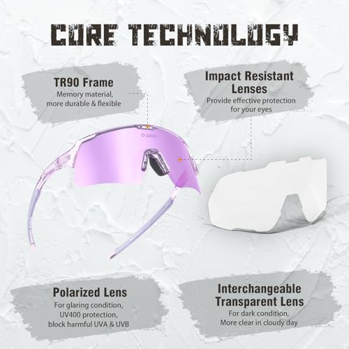 OUWOR Translucent Frame Polarized Sports Sunglasses UV400 for Men Women Youth
