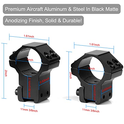 1 Inch Dovetail Scope Rings, 2 Pack Medium Profile for 11mm Rails