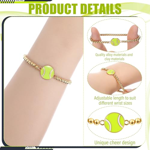 Tondiamo 24 Pcs Gold Alloy Sports Beaded Charm Bracelets Tennis Variation