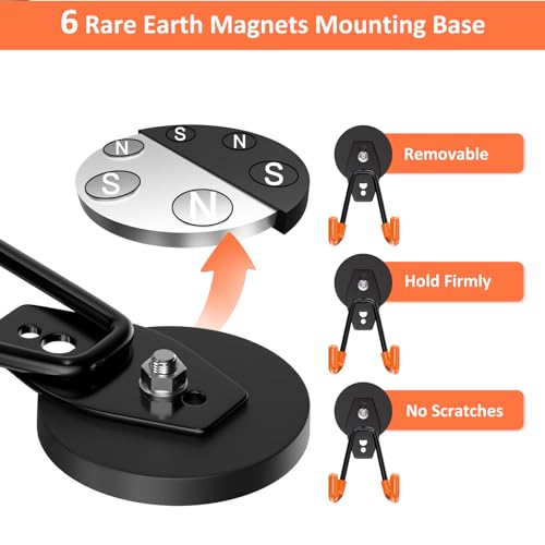 ENUODA Strong Magnetic Hooks Heavy Duty 4 Pack Magnet Garage Hook Heavy Duty Rare Earth Magnets Utility Storage Hooks for Hanging Ladder, Power Tool, Toolbox, Shovel, Broom, Extension Cord