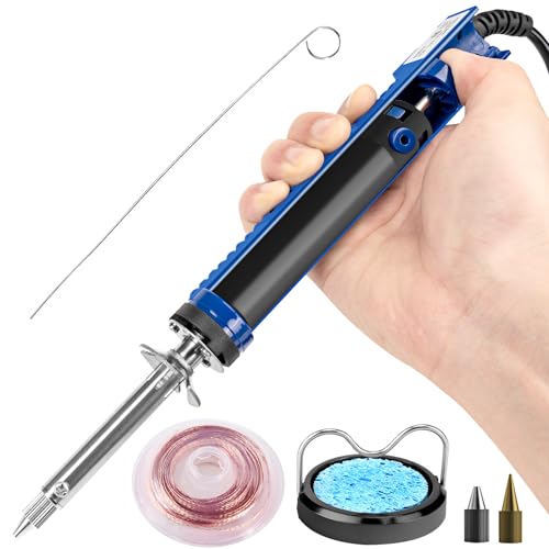 K KERNOWO 929D-V Electric Desoldering Soldering Iron Sucker ? Desoldering Pump Tool with 1.0mm & 1.2mm Nozzles, Desoldering Gun with Wick & Cleaning Pin for Through-Hole Solder Removal