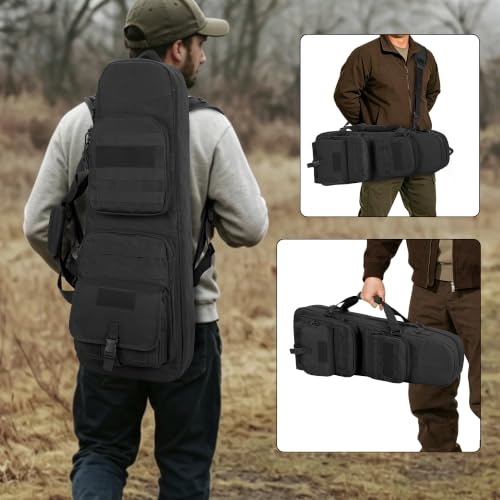 DSLEAF 28-Inch Double Short Barrel Rifle Case Black Soft Tactical Gun Bag Backpack