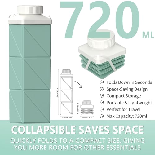 Collapsible Water Bottle - 24 oz Portable Travel Bottle - Green