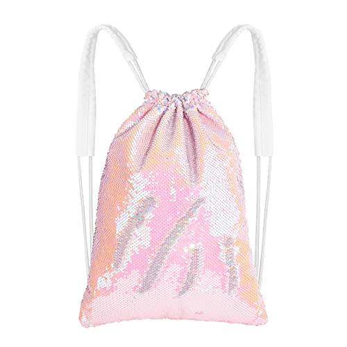MHJY Sparkly Reversible Sequin Drawstring Backpack for Sports Gym