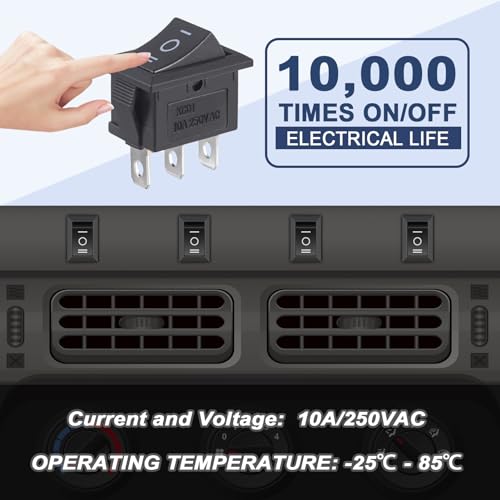 3 Pin ON/OFF/ON Rocker Switch - Black, Pack of 10 Pcs