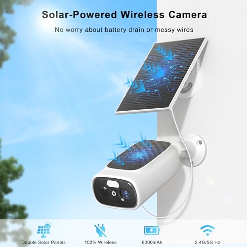 Solar Security Cameras Wireless Outdoor£¬2K Wireless Camera for Home Security, PIR/AI Motion Detection, IP66 Waterproof,Night Vision, 2-Way Audio, Cloud/SD Storage,2.4GHz/5G Dual-Band WiFi