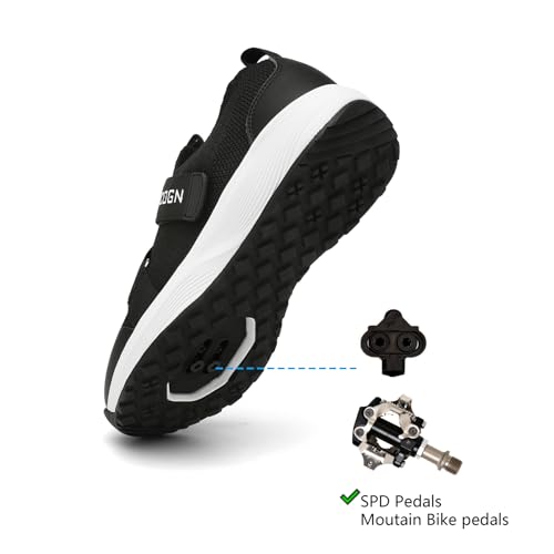 Indoor Cycling Shoes for Men & Women - SPD Compatible, Walkable - Black 9 Women/7.5 Men