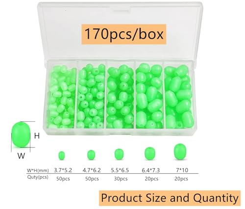 Glow Fishing Beads Assorted Set - 170pcs Soft Oval Beads