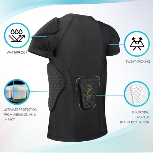 TUOY Kids Youth Padded Chest Rib Protector Shirt for Football Baseball - Black, Large