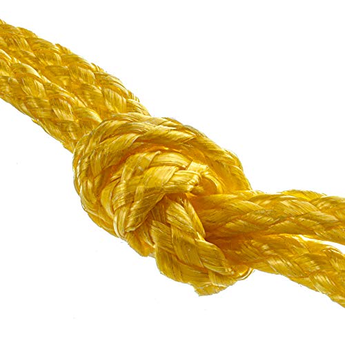 Hollow Braided Polypropylene Rope - Yellow, 1/4" x 40 Feet