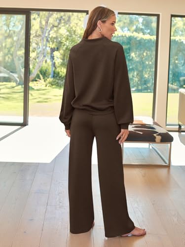 AUTOMET Women’s Mock Neck 2-Piece Lounge Set – Coffee Medium