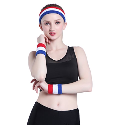 Moisture-Wicking Sweatband Set - Headband & Wristbands - Red/White/Blue