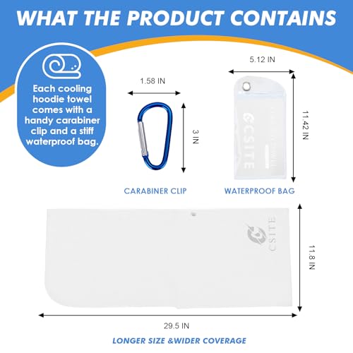 Cooling Hoodie Towel for Neck & Face - Instant Cooling, UPF 50 - White