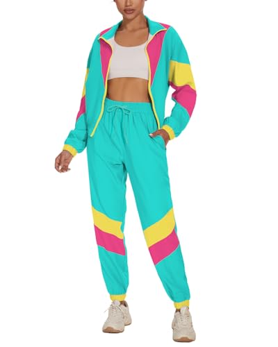 UOUA Women's 80s 90s Windbreaker Tracksuit Set Mint Green Large