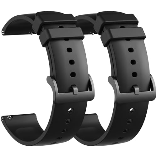 2 Pack Waterproof Soft Silicone Bands for Amazfit Bip 3 Pro - Black/Black
