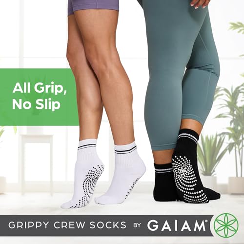 Non-Slip Grippy Crew Socks for Pilates & Yoga - White, 2-Pack
