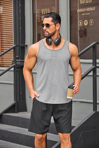 Men's Quick Dry Workout Tank Top - 3 Pack Sleeveless Tee - X-Large Black/Gray/Army Green