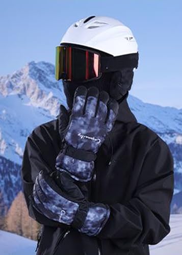 Water-Repellent Winter Ski Gloves for Men & Women - Black Tie-Dye