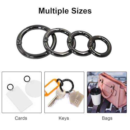 24 PCS Key Ring Set - Gold Spring O Rings in 4 Sizes - Black Gun