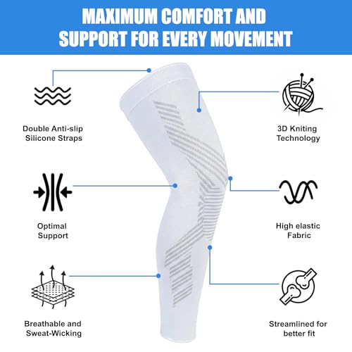 NuCamper White XL Full Leg Compression Sleeves Support for Running & Sports