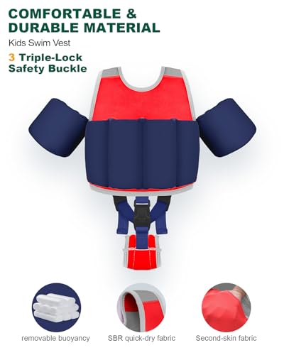 AEOCOO Toddler Swim Vest with Crotch Strap - Red / M (Chest Up to 26.77in, 30-50lb, 2-5Y)