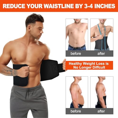 Waist Trainer for Men - Medium Black Sweat Band Belly Belt