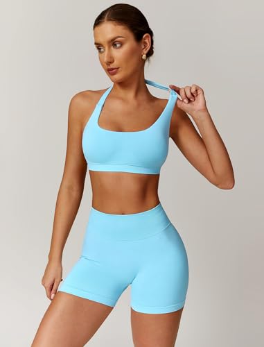 ABOCIW Women's Seamless Workout Sets 2-Piece Gym & Yoga Outfits - Ice Blue, Small