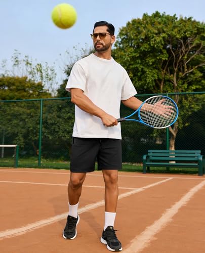 Men's Athletic Running Shorts - 7 Inch Quick Dry with Zipper Pockets - Large, Black