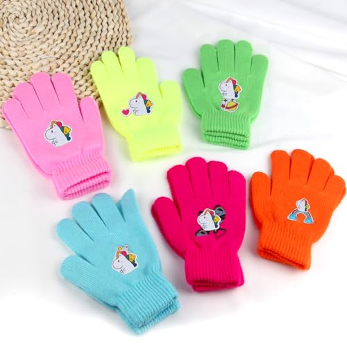 6 Pairs Kids' Winter Gloves - Stretchy Warm Knit Gloves - Color 10